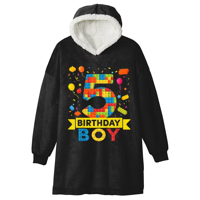 5 Year Old Building Blocks 5th Birthday Hooded Wearable Blanket