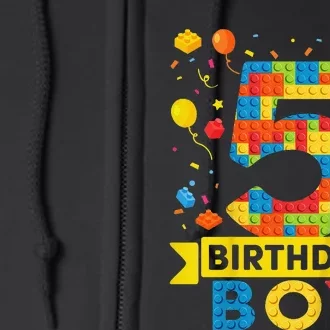 5 Year Old Building Blocks 5th Birthday Full Zip Hoodie