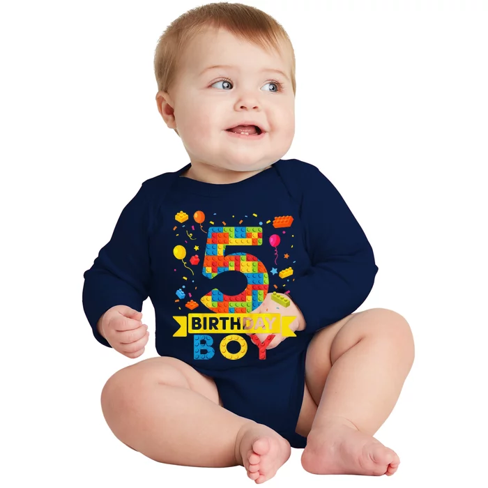 5 Year Old Building Blocks 5th Birthday Boy Baby Long Sleeve Bodysuit