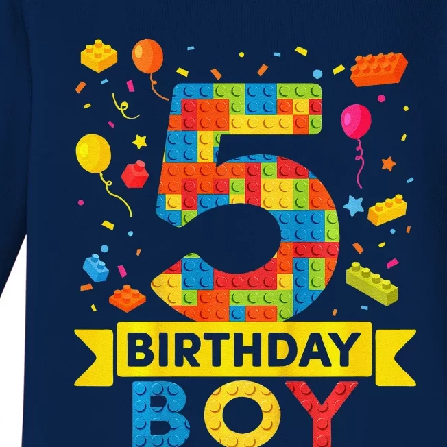 5 Year Old Building Blocks 5th Birthday Boy Baby Long Sleeve Bodysuit