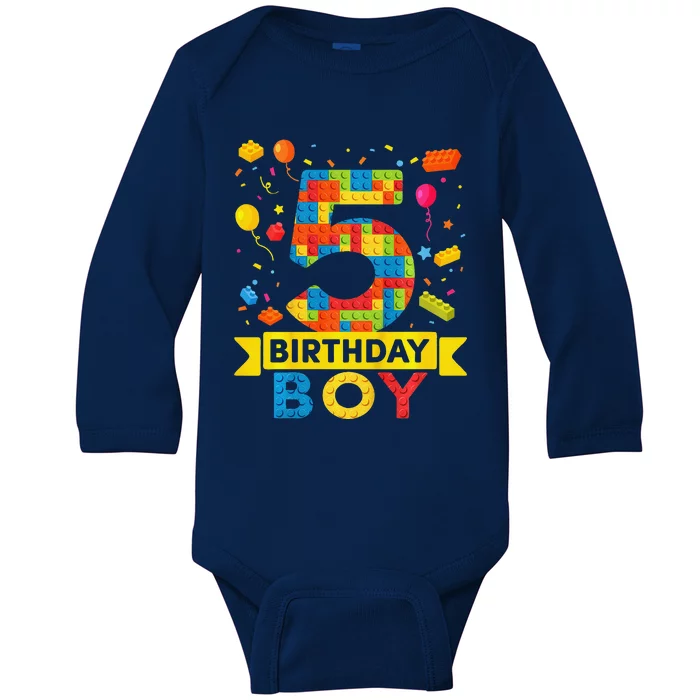 5 Year Old Building Blocks 5th Birthday Boy Baby Long Sleeve Bodysuit