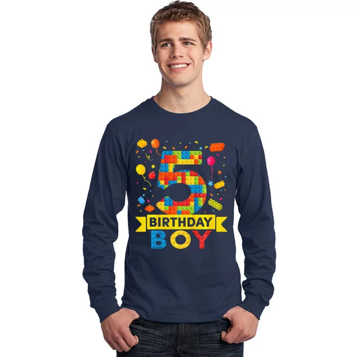 5 Year Old Building Blocks 5th Birthday Boy Tall Long Sleeve T-Shirt