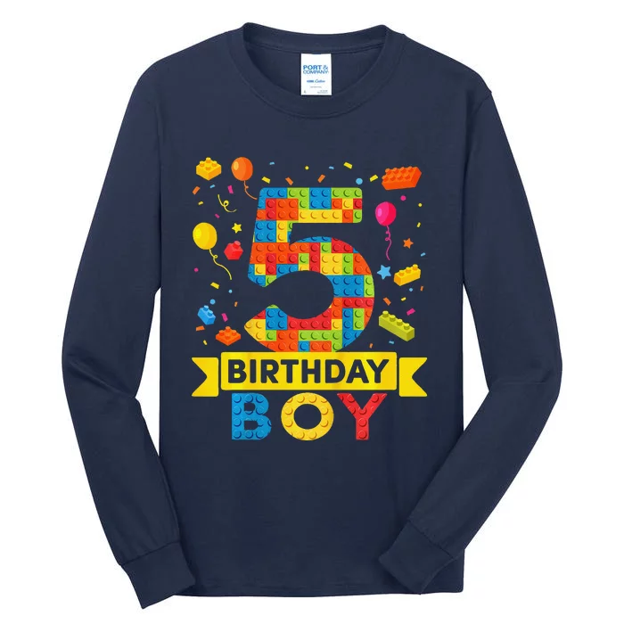 5 Year Old Building Blocks 5th Birthday Boy Tall Long Sleeve T-Shirt