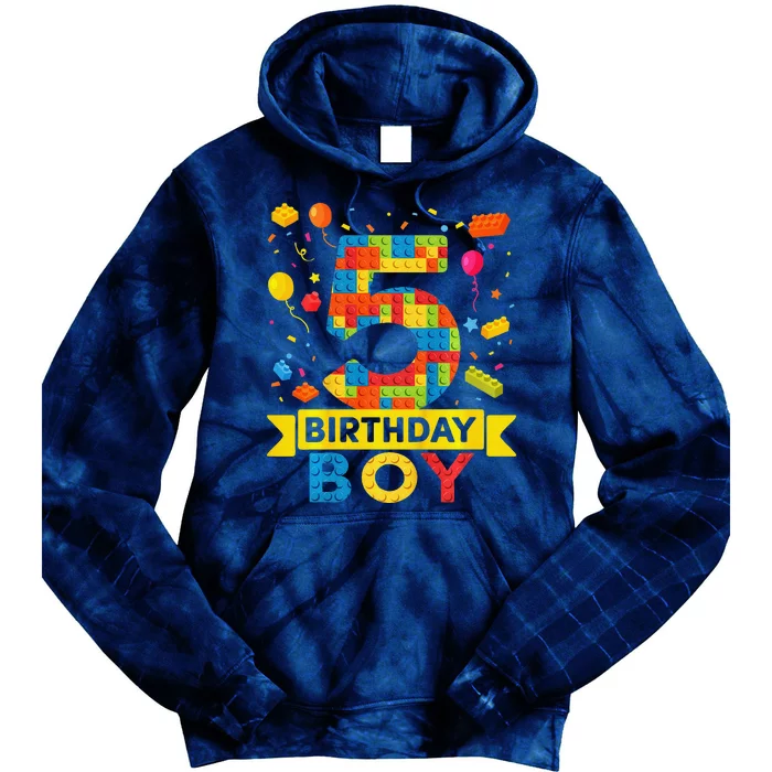 5 Year Old Building Blocks 5th Birthday Boy Tie Dye Hoodie