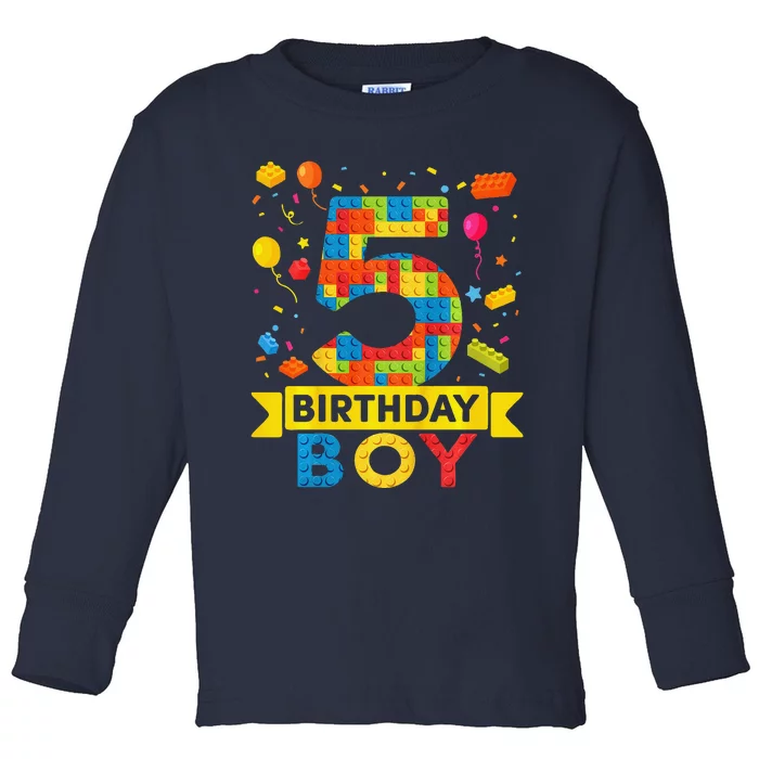 5 Year Old Building Blocks 5th Birthday Boy Toddler Long Sleeve Shirt