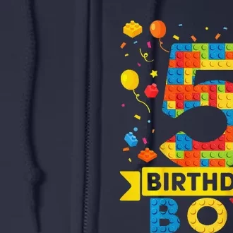 5 Year Old Building Blocks 5th Birthday Boy Full Zip Hoodie