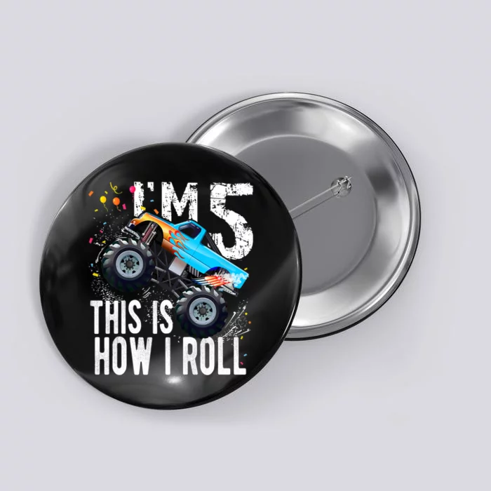 5 Year Old Gift Cool 5th Birthday Boy Gift For Monster Truck Car Lovers Button