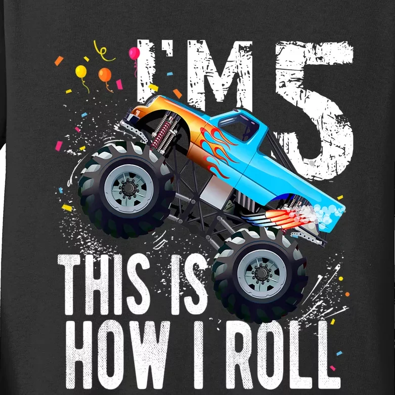 5 Year Old Gift Cool 5th Birthday Boy Gift For Monster Truck Car Lovers Kids Long Sleeve Shirt