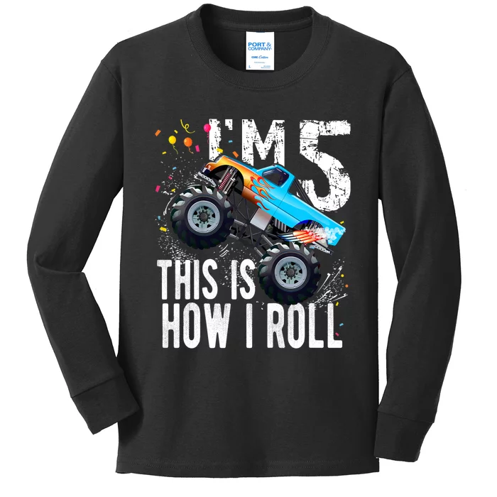 5 Year Old Gift Cool 5th Birthday Boy Gift For Monster Truck Car Lovers Kids Long Sleeve Shirt