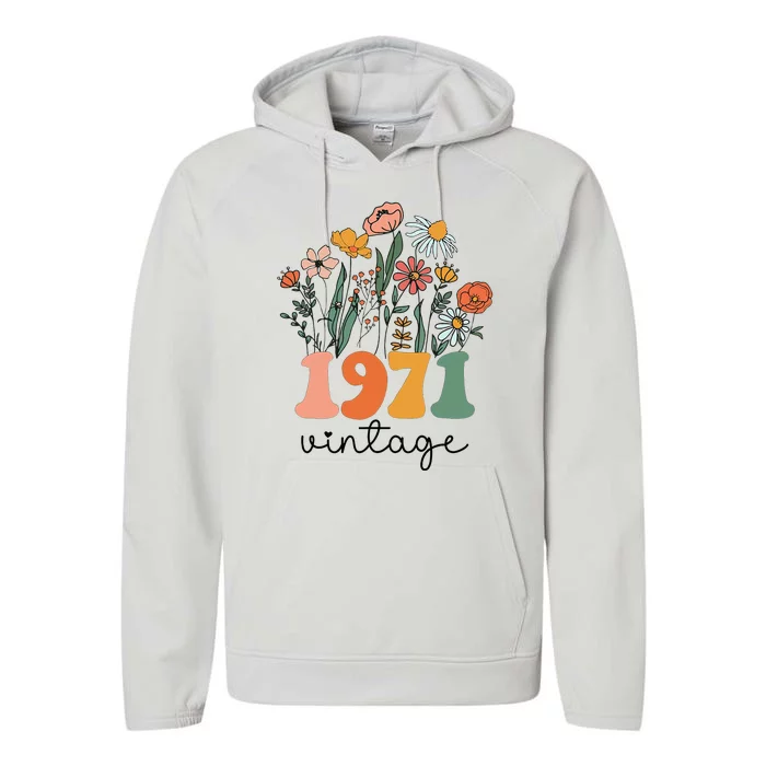 52 Years Old Vintage 1971 52nd Women Birthday Wildflower Performance Fleece Hoodie