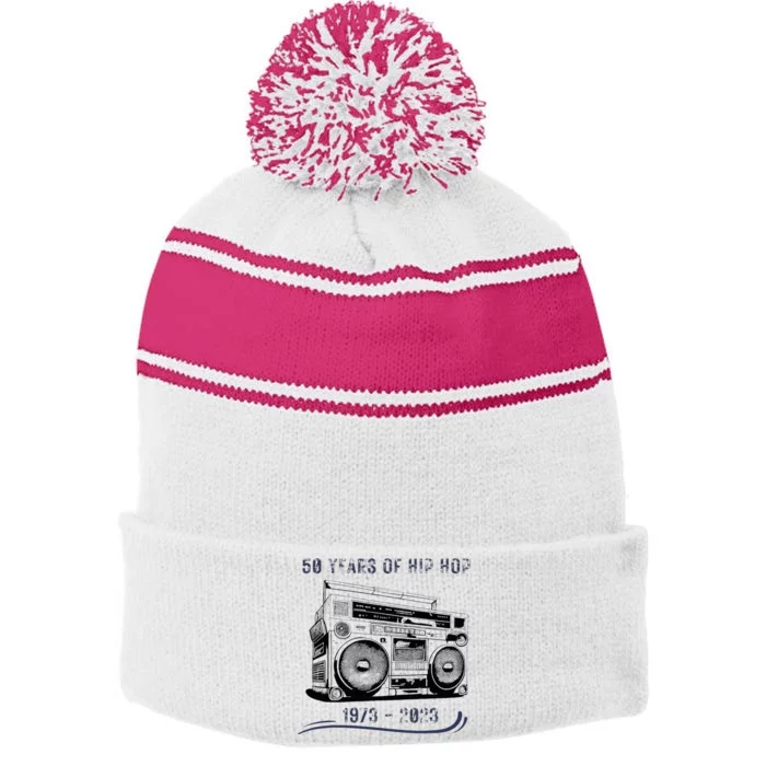 50 Years Of Hip Hop 50th Anniversary Of Rap Stripe Pom Pom Beanie