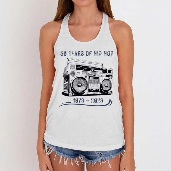 50 Years Of Hip Hop 50th Anniversary Of Rap Women's Knotted Racerback Tank