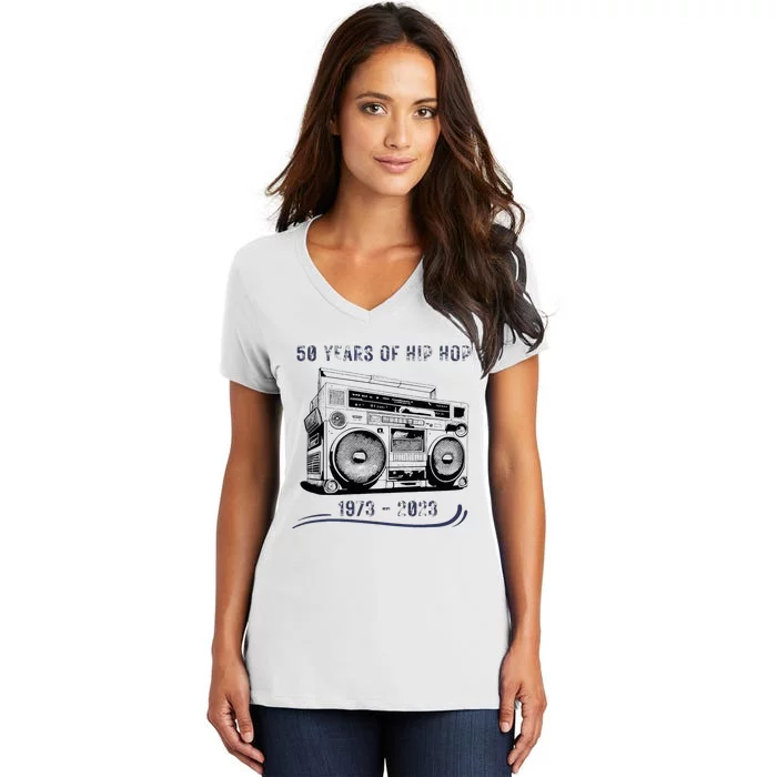 50 Years Of Hip Hop 50th Anniversary Of Rap Women's V-Neck T-Shirt