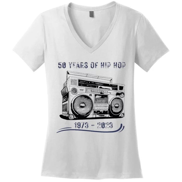 50 Years Of Hip Hop 50th Anniversary Of Rap Women's V-Neck T-Shirt