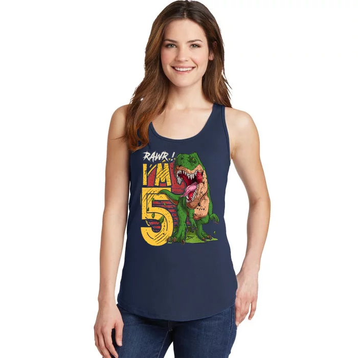 5 Year Old Gifts 5th Birthday Boy Rawr I'm 5 T Rex Dinosaur Ladies Essential Tank