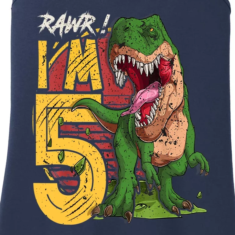 5 Year Old Gifts 5th Birthday Boy Rawr I'm 5 T Rex Dinosaur Ladies Essential Tank