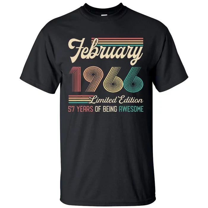 57 Years Old Gifts Vintage February 1966 57th Birthday Tall T-Shirt