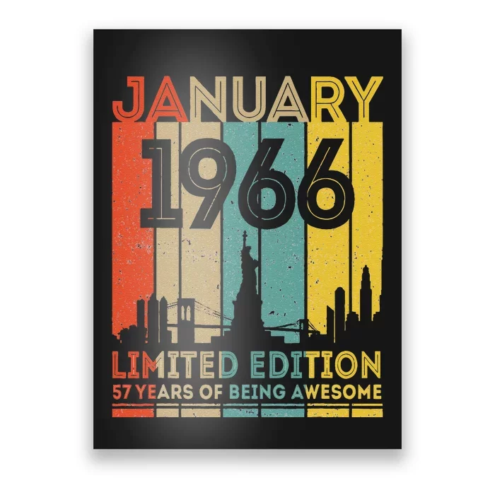 57 Years Old Gifts Vintage January 1966 57th Birthday Poster