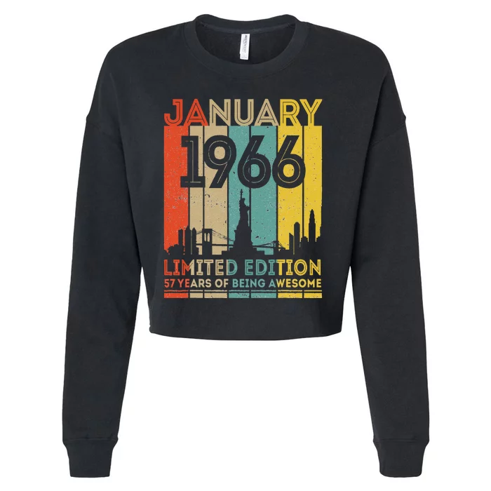 57 Years Old Gifts Vintage January 1966 57th Birthday Cropped Pullover Crew