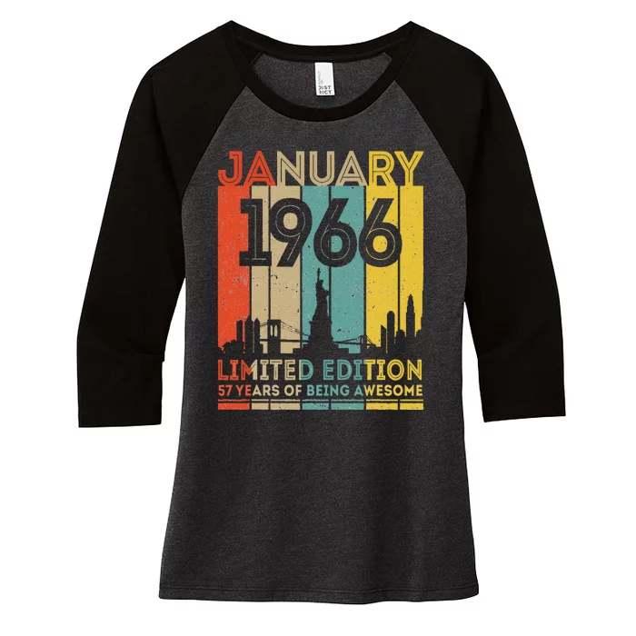 57 Years Old Gifts Vintage January 1966 57th Birthday Women's Tri-Blend 3/4-Sleeve Raglan Shirt