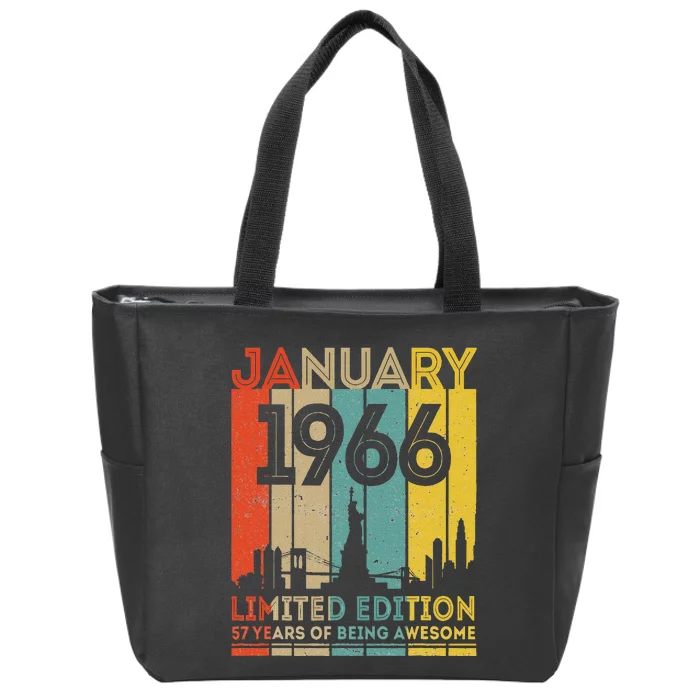 57 Years Old Gifts Vintage January 1966 57th Birthday Zip Tote Bag