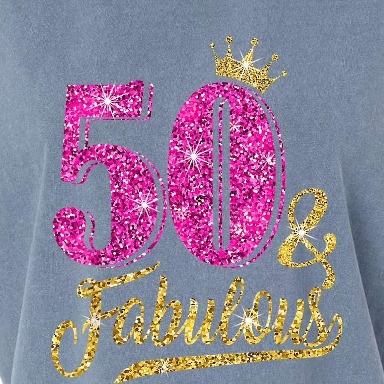 50 Years Old Gift 50 & Fabulous 50th Birthday Pink Crown Garment-Dyed Women's Muscle Tee