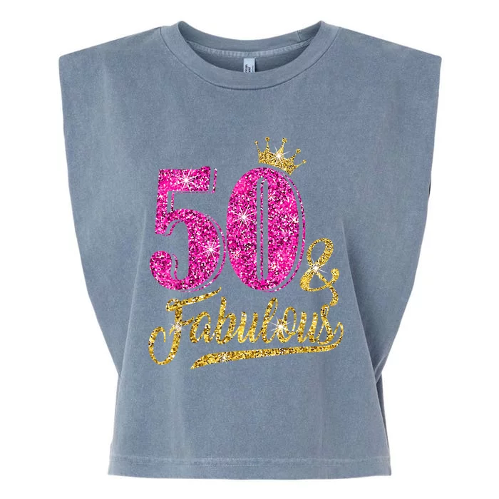 50 Years Old Gift 50 & Fabulous 50th Birthday Pink Crown Garment-Dyed Women's Muscle Tee