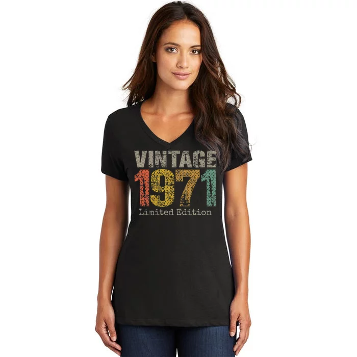 53 Year Old Gifts Vintage 1971 Limited Edition 53rd Birthday Women's V-Neck T-Shirt