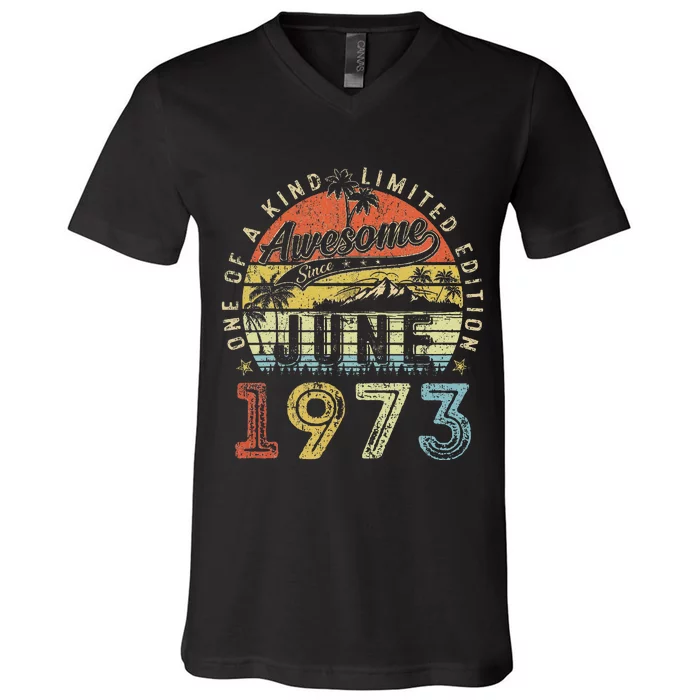 50 Year Old Awesome Since June 1973 50th Birthday V-Neck T-Shirt