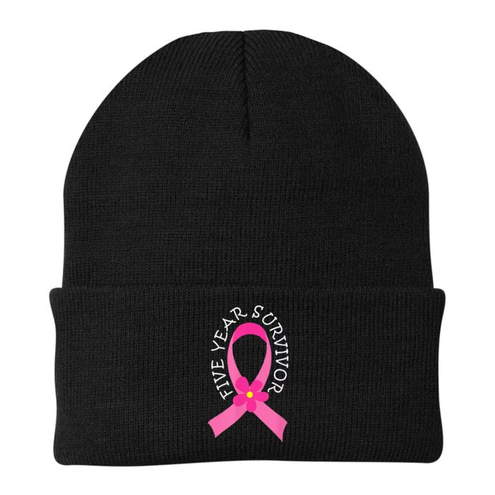 5 Year Survivor Pink Ribbon Breast Cancer Knit Cap Winter Beanie