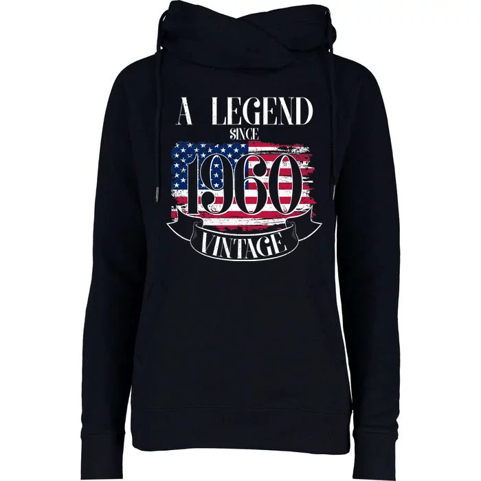 60th Birthday Legend Since 1960 Vintage USA Flag Womens Funnel Neck Pullover Hood