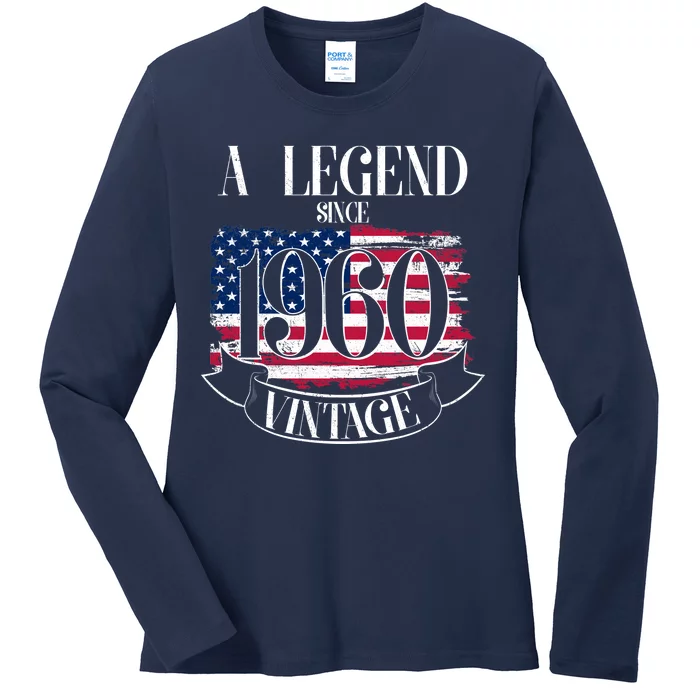 60th Birthday Legend Since 1960 Vintage USA Flag Ladies Long Sleeve Shirt