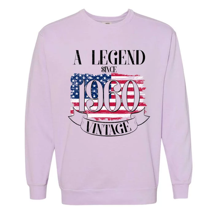 60th Birthday Legend Since 1960 Vintage USA Flag Garment-Dyed Sweatshirt