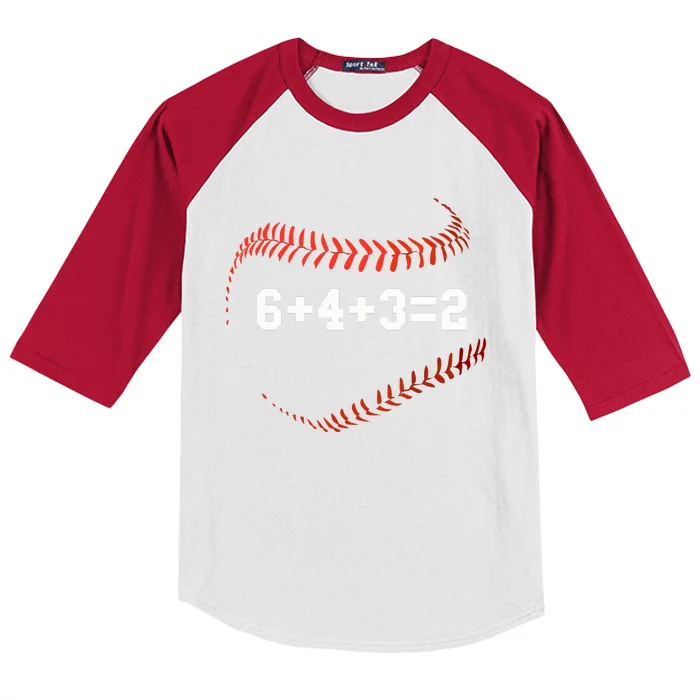 6 4 3=2 Double Play Baseball Player Gift Baseball Saying Kids Colorblock Raglan Jersey