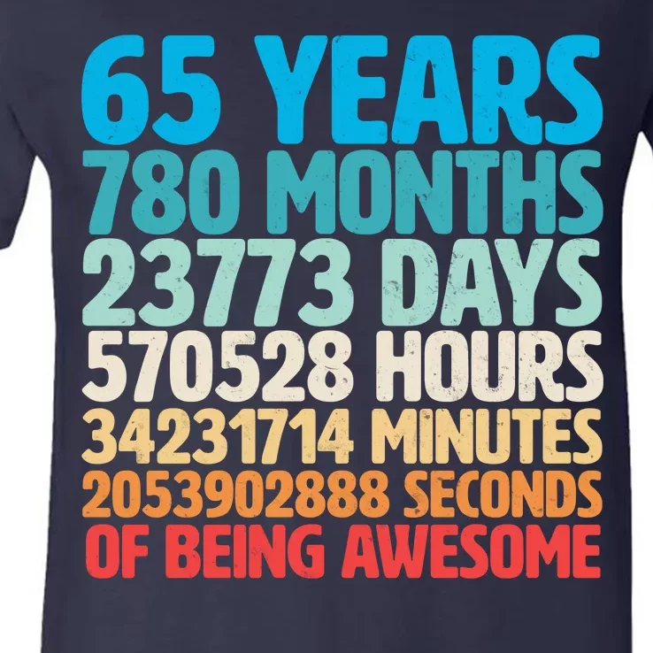 65 Years Of Being Awesome Birthday Time Breakdown V-Neck T-Shirt