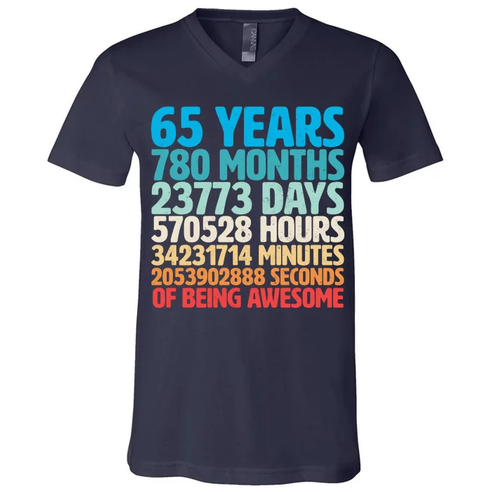 65 Years Of Being Awesome Birthday Time Breakdown V-Neck T-Shirt