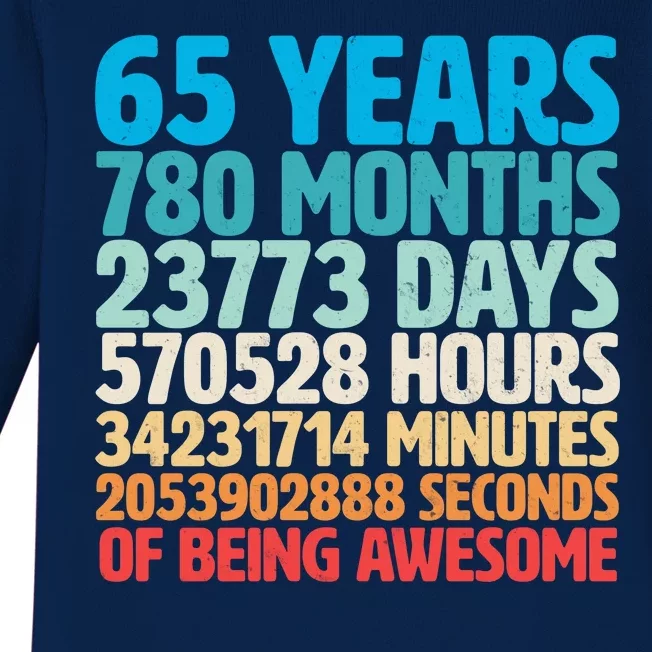 65 Years Of Being Awesome Birthday Time Breakdown Baby Long Sleeve Bodysuit