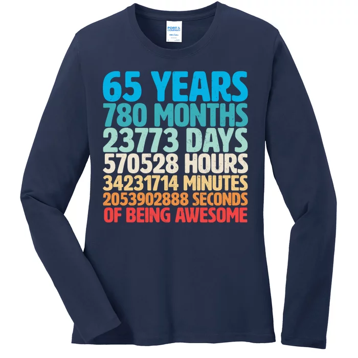 65 Years Of Being Awesome Birthday Time Breakdown Ladies Long Sleeve Shirt