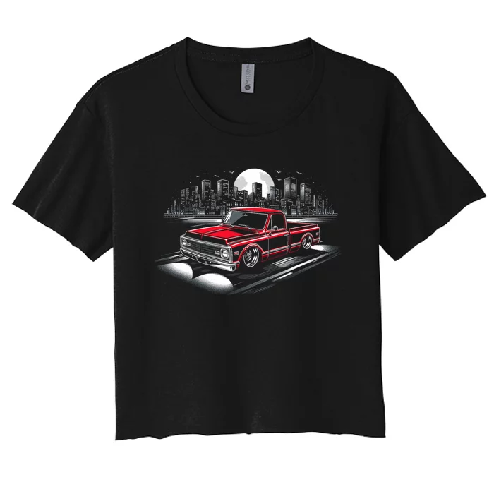 67 72 Classic C10 Pickup Truck Slammed Lowered Airride Women's Crop Top Tee