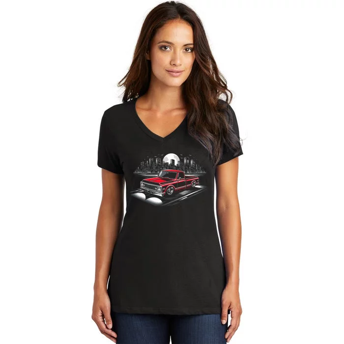 67 72 Classic C10 Pickup Truck Slammed Lowered Airride Women's V-Neck T-Shirt