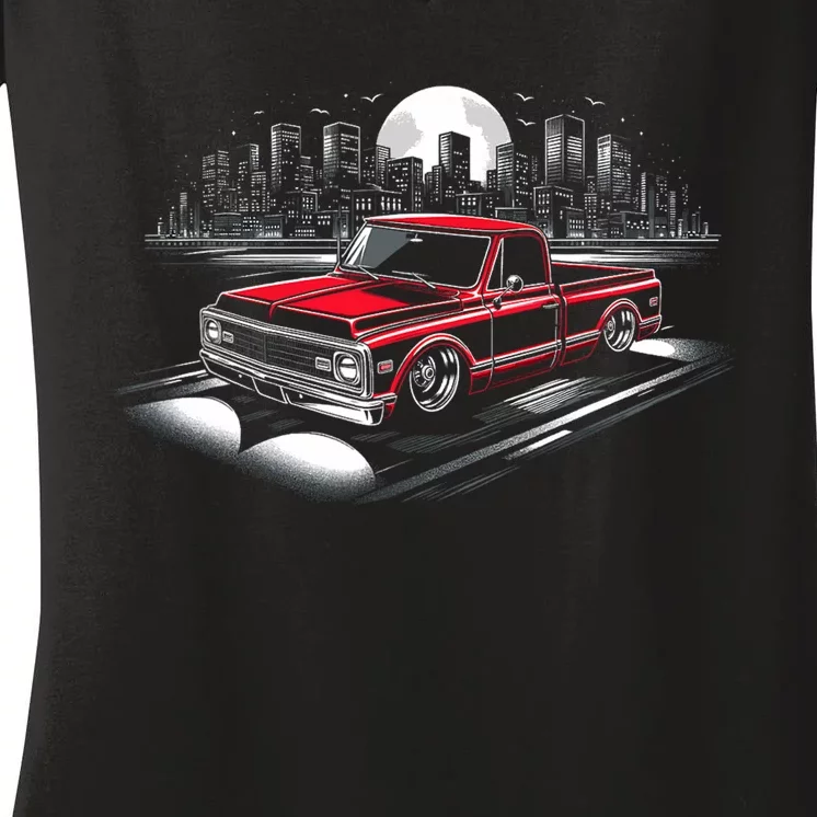 67 72 Classic C10 Pickup Truck Slammed Lowered Airride Women's V-Neck T-Shirt