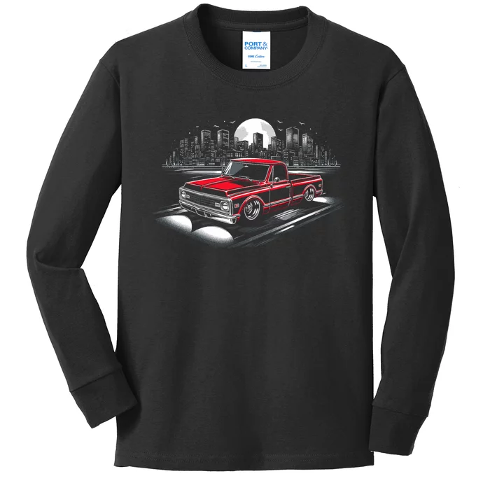 67 72 Classic C10 Pickup Truck Slammed Lowered Airride Kids Long Sleeve Shirt