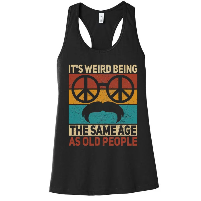 60s 70s Outfit Hippie Dad Birthday Grandpa Fathers Day Funny Women's Racerback Tank