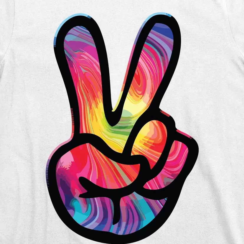 60s 70s Tie Dye Peace Hand Sign Hippie T-Shirt