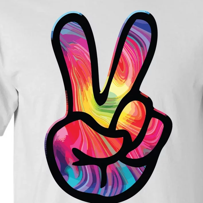 60s 70s Tie Dye Peace Hand Sign Hippie Tall T-Shirt