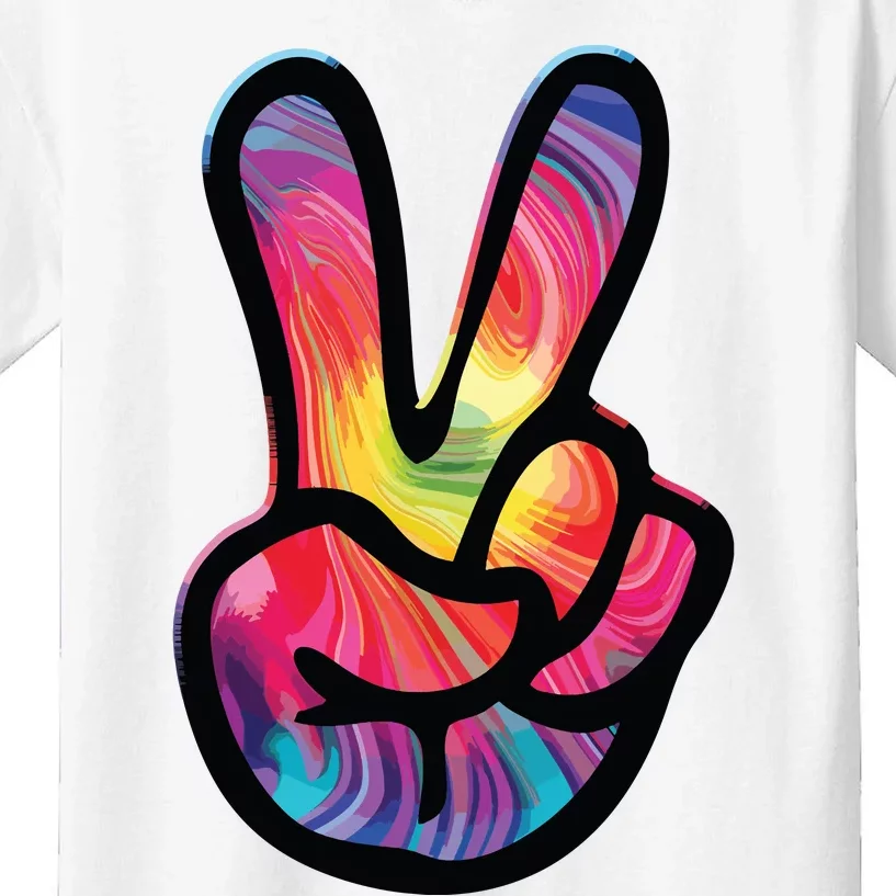 60s 70s Tie Dye Peace Hand Sign Hippie Kids T-Shirt