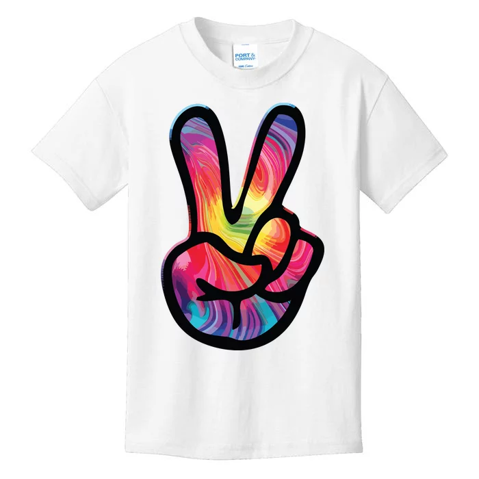 60s 70s Tie Dye Peace Hand Sign Hippie Kids T-Shirt