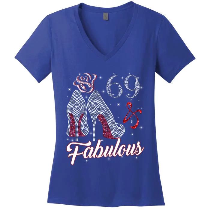 69 And And Fabulous 1952 69th Birthday Gift Tee Gift Women's V-Neck T-Shirt