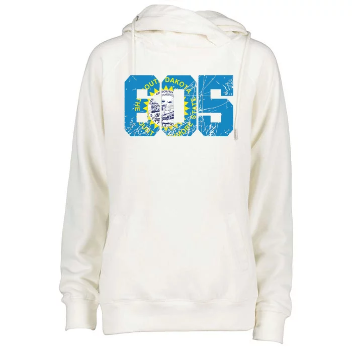 605 Area Code Flag Of South Dakota State Vintage Womens Funnel Neck Pullover Hood