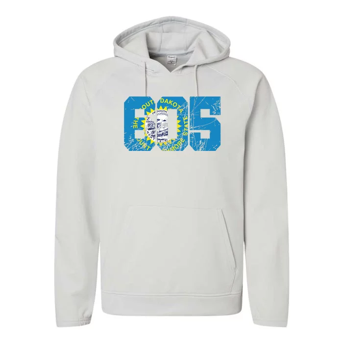 605 Area Code Flag Of South Dakota State Vintage Performance Fleece Hoodie